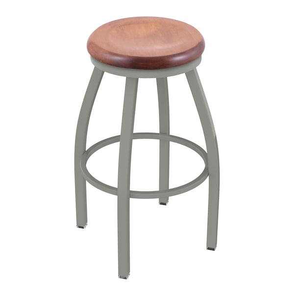 25" Swivel Counter Stool, Nickel Finish, Med Maple Seat